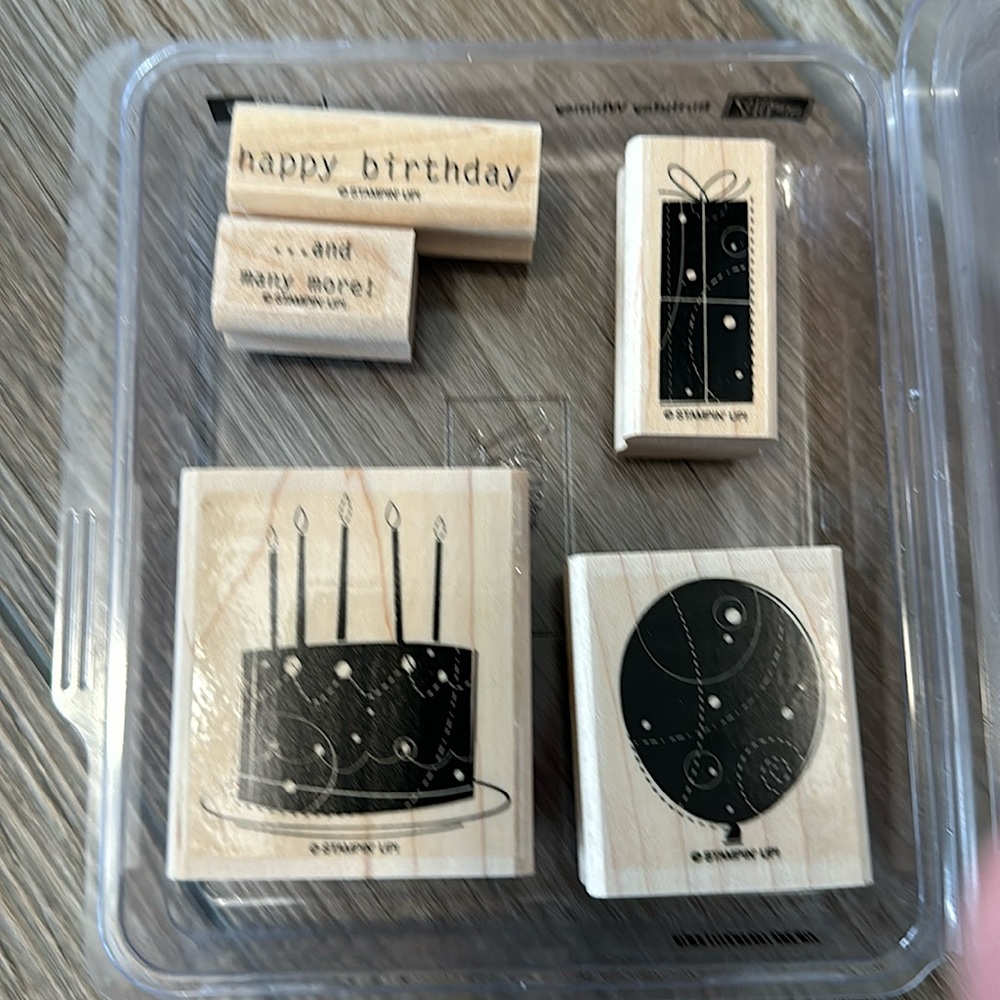 Birthday Whimsy Stampin’ Up! Set of 5 Wood Mounted Rubber Stamps